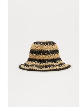 Fashion Nova Black and Beige Striped Crochet Sun Hat